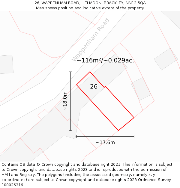 26, WAPPENHAM ROAD, HELMDON, BRACKLEY, NN13 5QA: Plot and title map