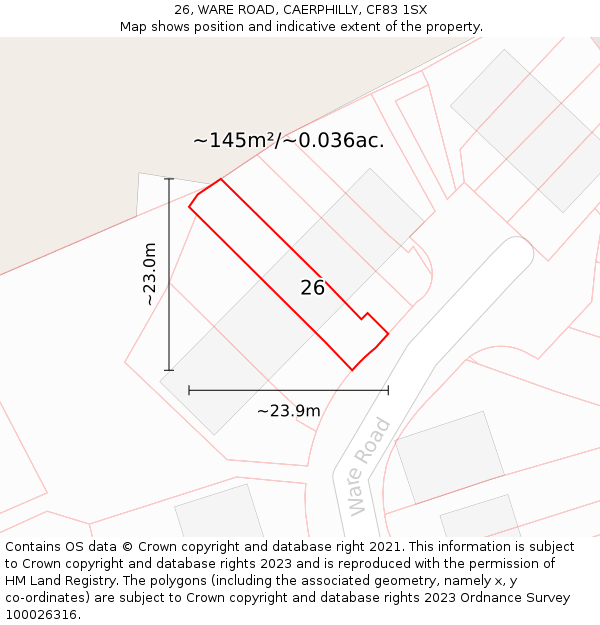 26, WARE ROAD, CAERPHILLY, CF83 1SX: Plot and title map