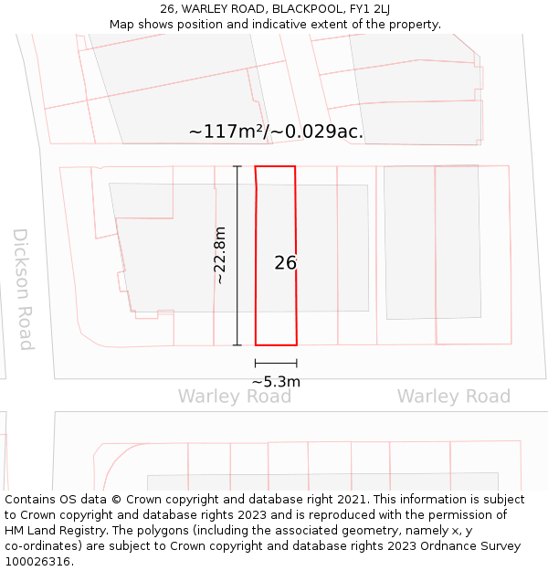 26, WARLEY ROAD, BLACKPOOL, FY1 2LJ: Plot and title map