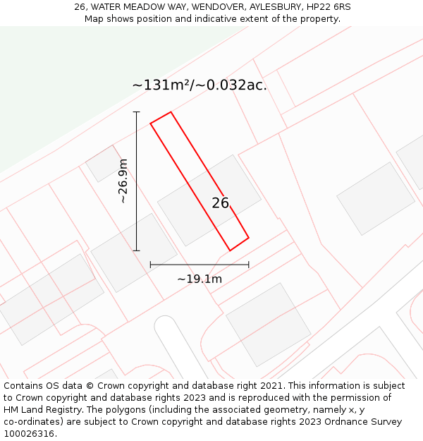 26, WATER MEADOW WAY, WENDOVER, AYLESBURY, HP22 6RS: Plot and title map