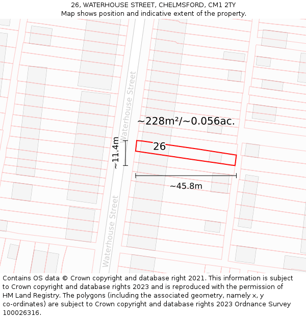 26, WATERHOUSE STREET, CHELMSFORD, CM1 2TY: Plot and title map