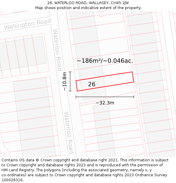 26, WATERLOO ROAD, WALLASEY, CH45 2JW: Plot and title map