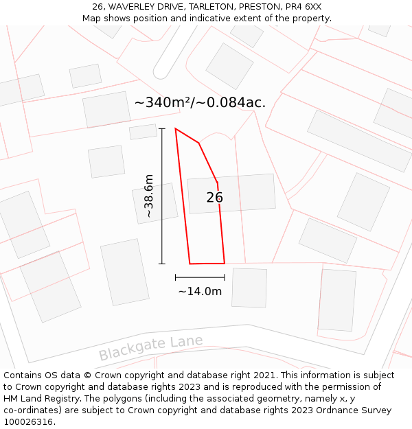 26, WAVERLEY DRIVE, TARLETON, PRESTON, PR4 6XX: Plot and title map