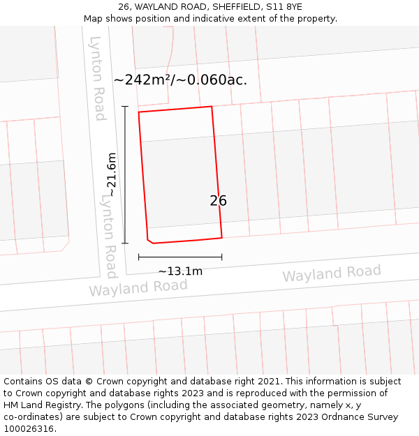 26, WAYLAND ROAD, SHEFFIELD, S11 8YE: Plot and title map