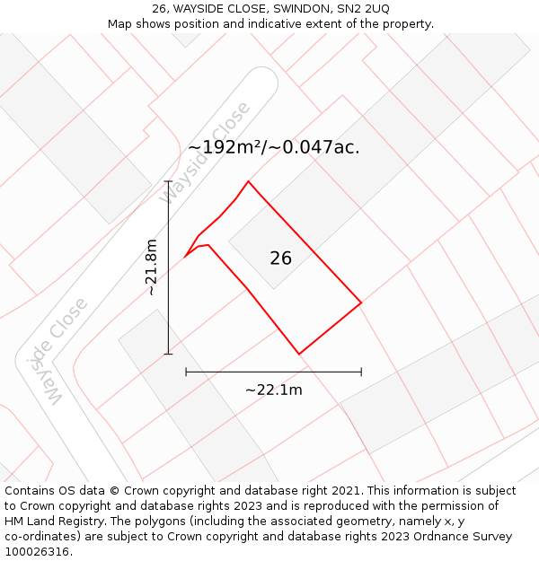 26, WAYSIDE CLOSE, SWINDON, SN2 2UQ: Plot and title map