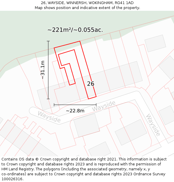 26, WAYSIDE, WINNERSH, WOKINGHAM, RG41 1AD: Plot and title map