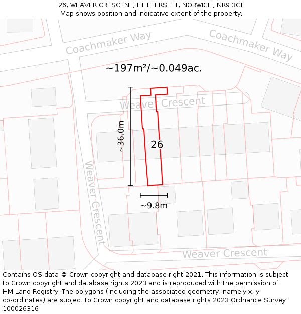 26, WEAVER CRESCENT, HETHERSETT, NORWICH, NR9 3GF: Plot and title map
