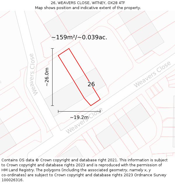 26, WEAVERS CLOSE, WITNEY, OX28 4TF: Plot and title map