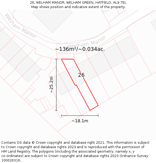 26, WELHAM MANOR, WELHAM GREEN, HATFIELD, AL9 7EL: Plot and title map