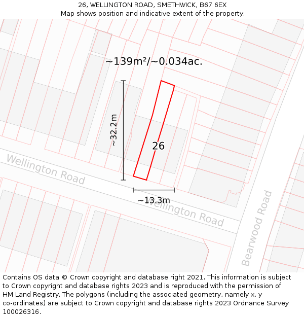26, WELLINGTON ROAD, SMETHWICK, B67 6EX: Plot and title map