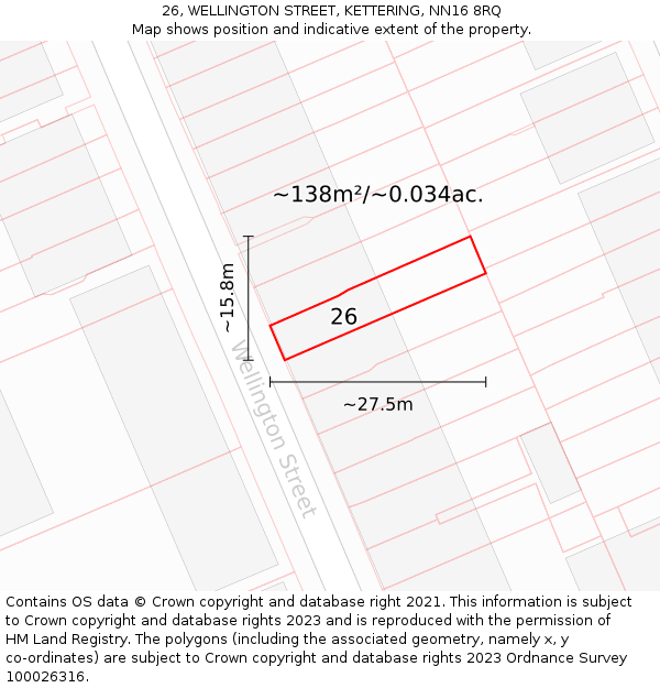 26, WELLINGTON STREET, KETTERING, NN16 8RQ: Plot and title map