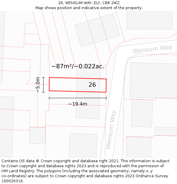 26, WENSUM WAY, ELY, CB6 2WZ: Plot and title map