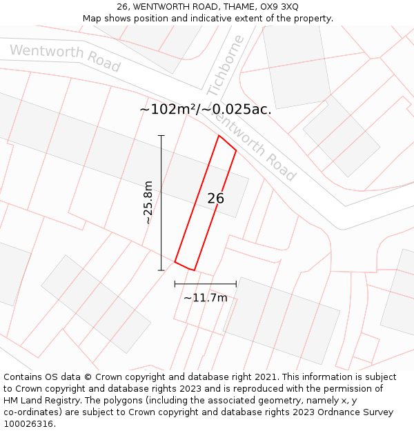 26, WENTWORTH ROAD, THAME, OX9 3XQ: Plot and title map