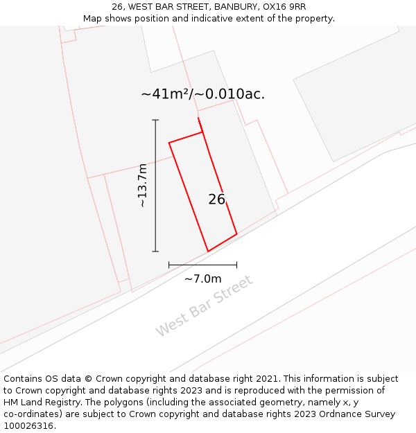 26, WEST BAR STREET, BANBURY, OX16 9RR: Plot and title map