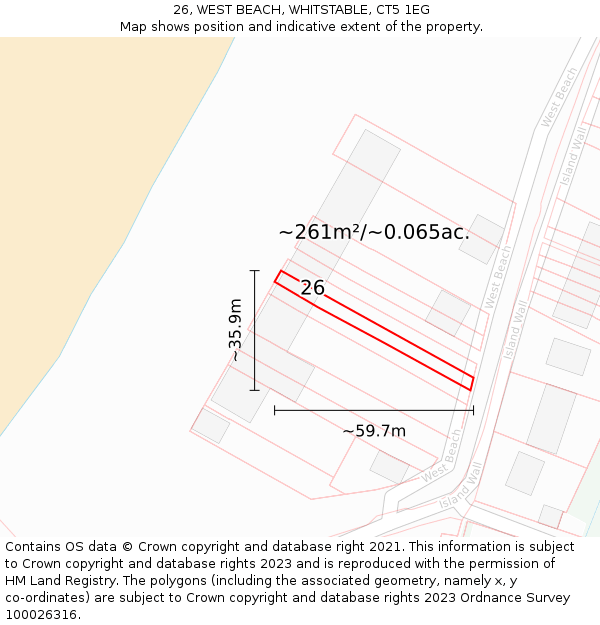 26, WEST BEACH, WHITSTABLE, CT5 1EG: Plot and title map