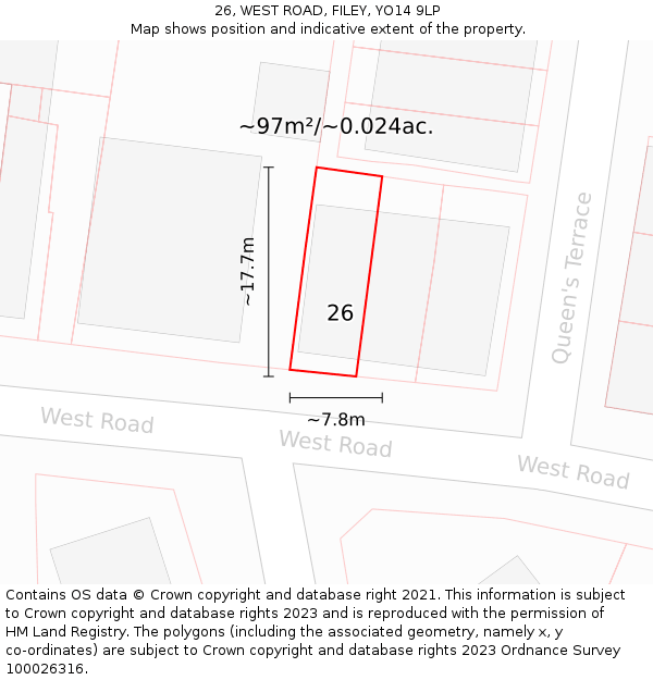 26, WEST ROAD, FILEY, YO14 9LP: Plot and title map