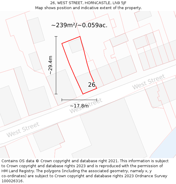 26, WEST STREET, HORNCASTLE, LN9 5JF: Plot and title map