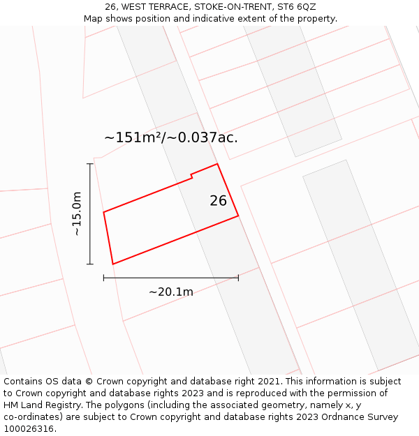 26, WEST TERRACE, STOKE-ON-TRENT, ST6 6QZ: Plot and title map