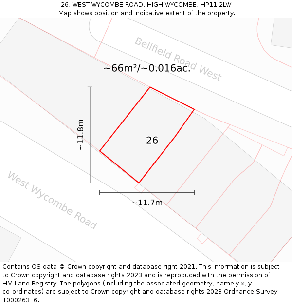 26, WEST WYCOMBE ROAD, HIGH WYCOMBE, HP11 2LW: Plot and title map