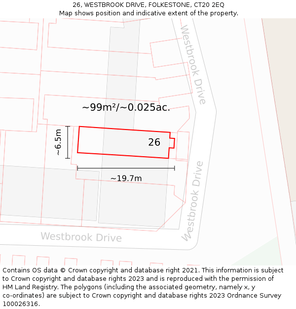 26, WESTBROOK DRIVE, FOLKESTONE, CT20 2EQ: Plot and title map