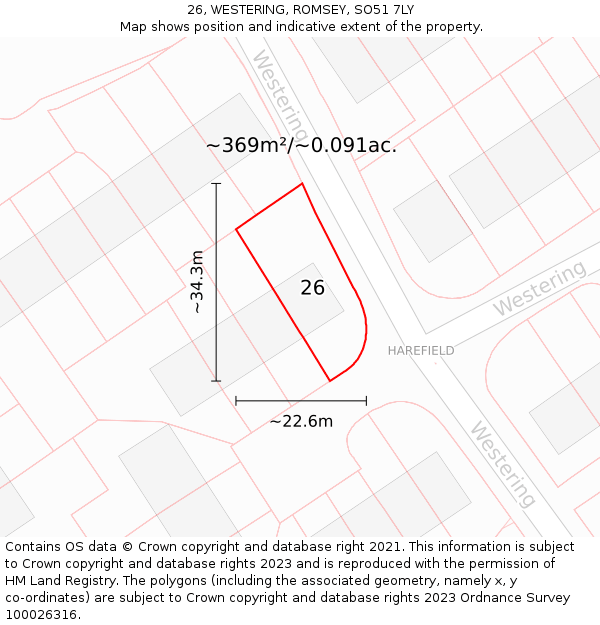 26, WESTERING, ROMSEY, SO51 7LY: Plot and title map