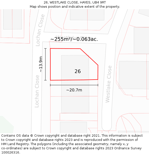 26, WESTLAKE CLOSE, HAYES, UB4 9RT: Plot and title map