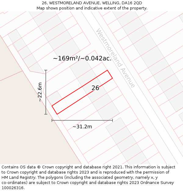 26, WESTMORELAND AVENUE, WELLING, DA16 2QD: Plot and title map