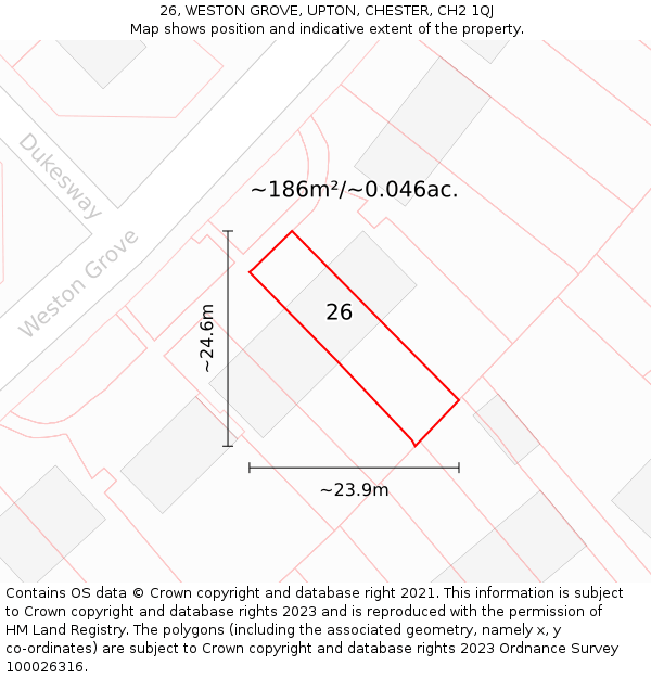 26, WESTON GROVE, UPTON, CHESTER, CH2 1QJ: Plot and title map