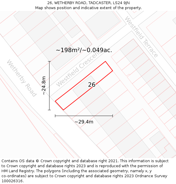 26, WETHERBY ROAD, TADCASTER, LS24 9JN: Plot and title map