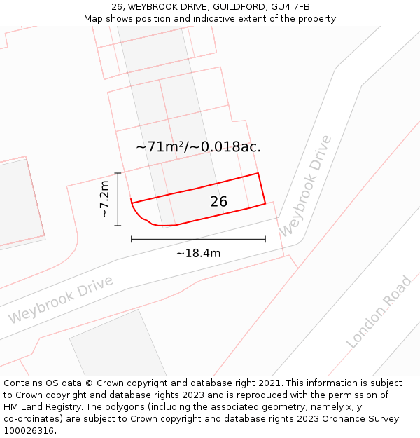 26, WEYBROOK DRIVE, GUILDFORD, GU4 7FB: Plot and title map