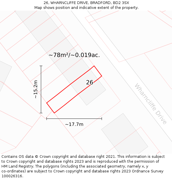 26, WHARNCLIFFE DRIVE, BRADFORD, BD2 3SX: Plot and title map