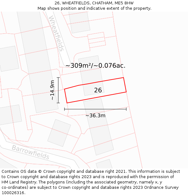 26, WHEATFIELDS, CHATHAM, ME5 8HW: Plot and title map