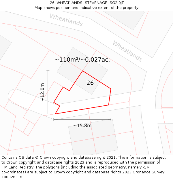 26, WHEATLANDS, STEVENAGE, SG2 0JT: Plot and title map