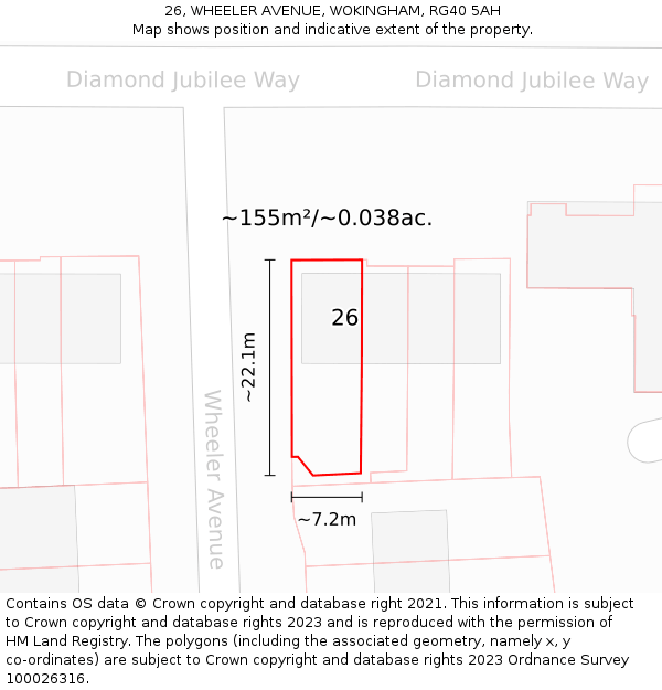 26, WHEELER AVENUE, WOKINGHAM, RG40 5AH: Plot and title map