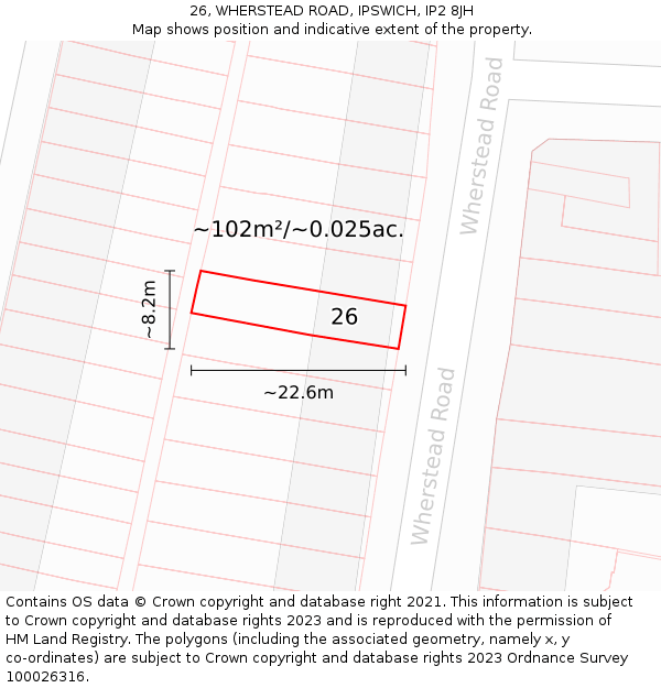 26, WHERSTEAD ROAD, IPSWICH, IP2 8JH: Plot and title map
