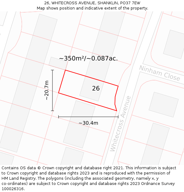 26, WHITECROSS AVENUE, SHANKLIN, PO37 7EW: Plot and title map