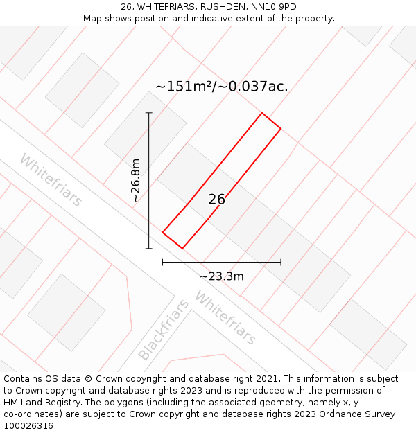 26, WHITEFRIARS, RUSHDEN, NN10 9PD: Plot and title map