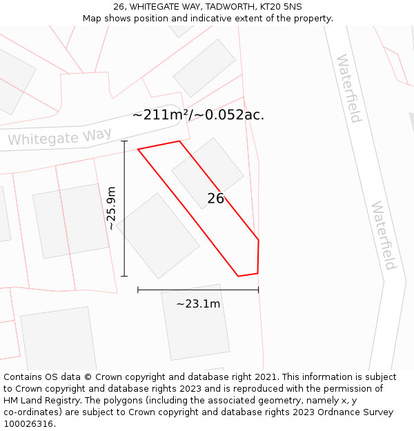 26, WHITEGATE WAY, TADWORTH, KT20 5NS: Plot and title map