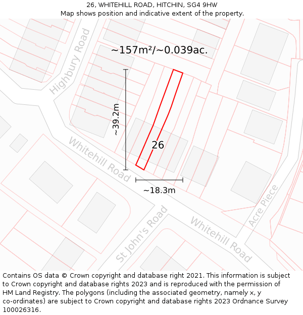 26, WHITEHILL ROAD, HITCHIN, SG4 9HW: Plot and title map