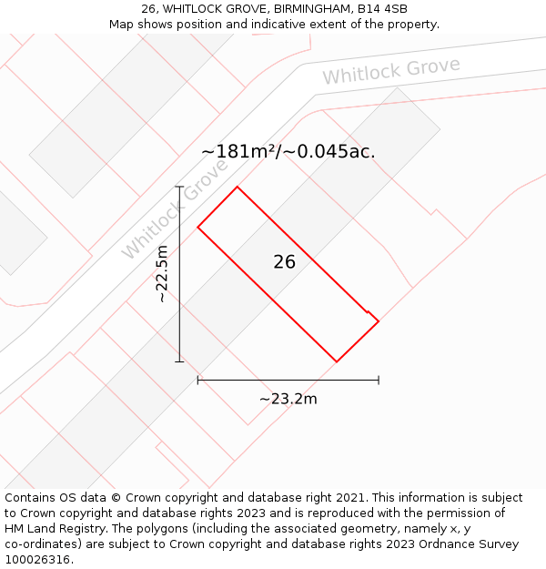 26, WHITLOCK GROVE, BIRMINGHAM, B14 4SB: Plot and title map
