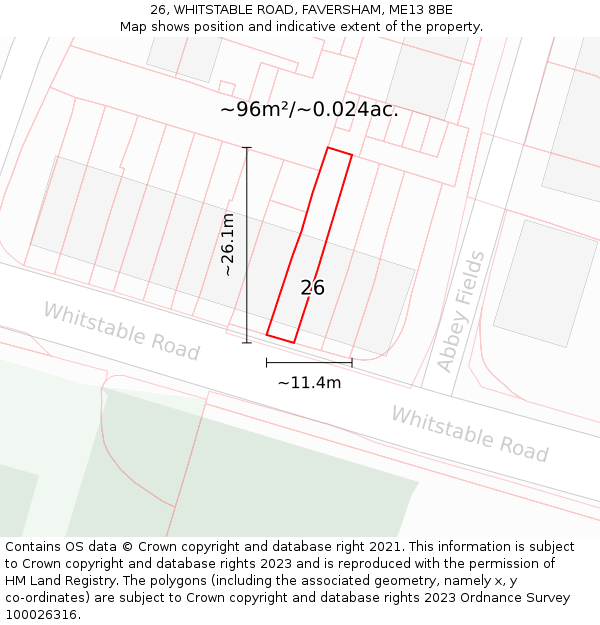 26, WHITSTABLE ROAD, FAVERSHAM, ME13 8BE: Plot and title map