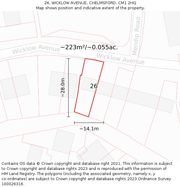 26, WICKLOW AVENUE, CHELMSFORD, CM1 2HQ: Plot and title map