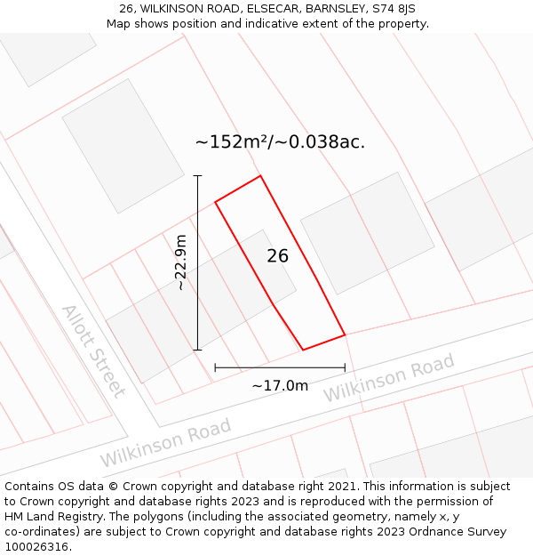26, WILKINSON ROAD, ELSECAR, BARNSLEY, S74 8JS: Plot and title map