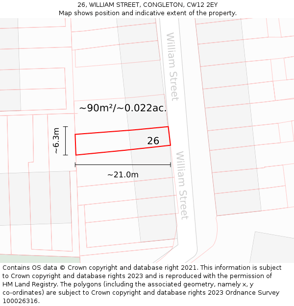 26, WILLIAM STREET, CONGLETON, CW12 2EY: Plot and title map