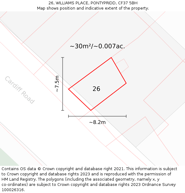 26, WILLIAMS PLACE, PONTYPRIDD, CF37 5BH: Plot and title map