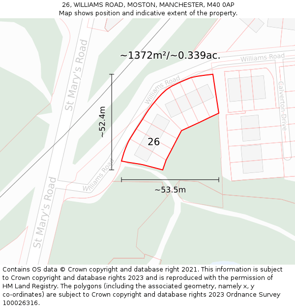 26, WILLIAMS ROAD, MOSTON, MANCHESTER, M40 0AP: Plot and title map