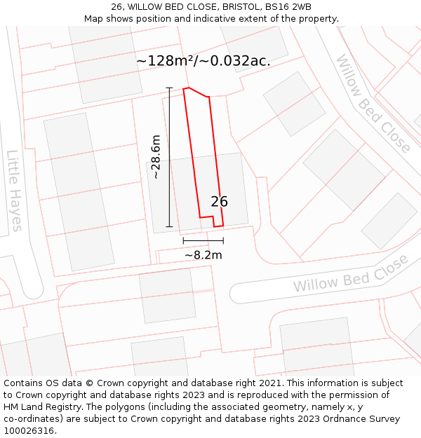 26, WILLOW BED CLOSE, BRISTOL, BS16 2WB: Plot and title map