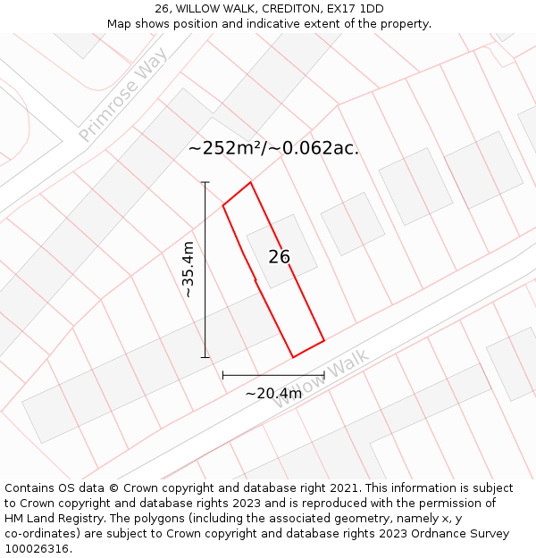 26, WILLOW WALK, CREDITON, EX17 1DD: Plot and title map