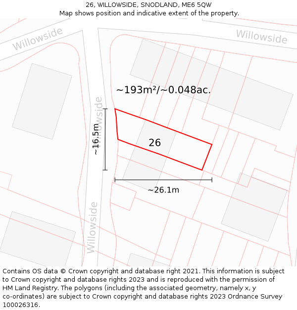 26, WILLOWSIDE, SNODLAND, ME6 5QW: Plot and title map