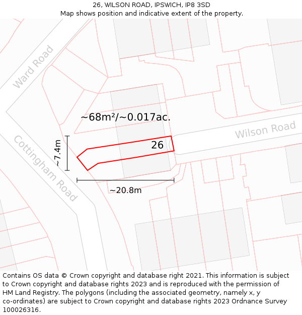 26, WILSON ROAD, IPSWICH, IP8 3SD: Plot and title map